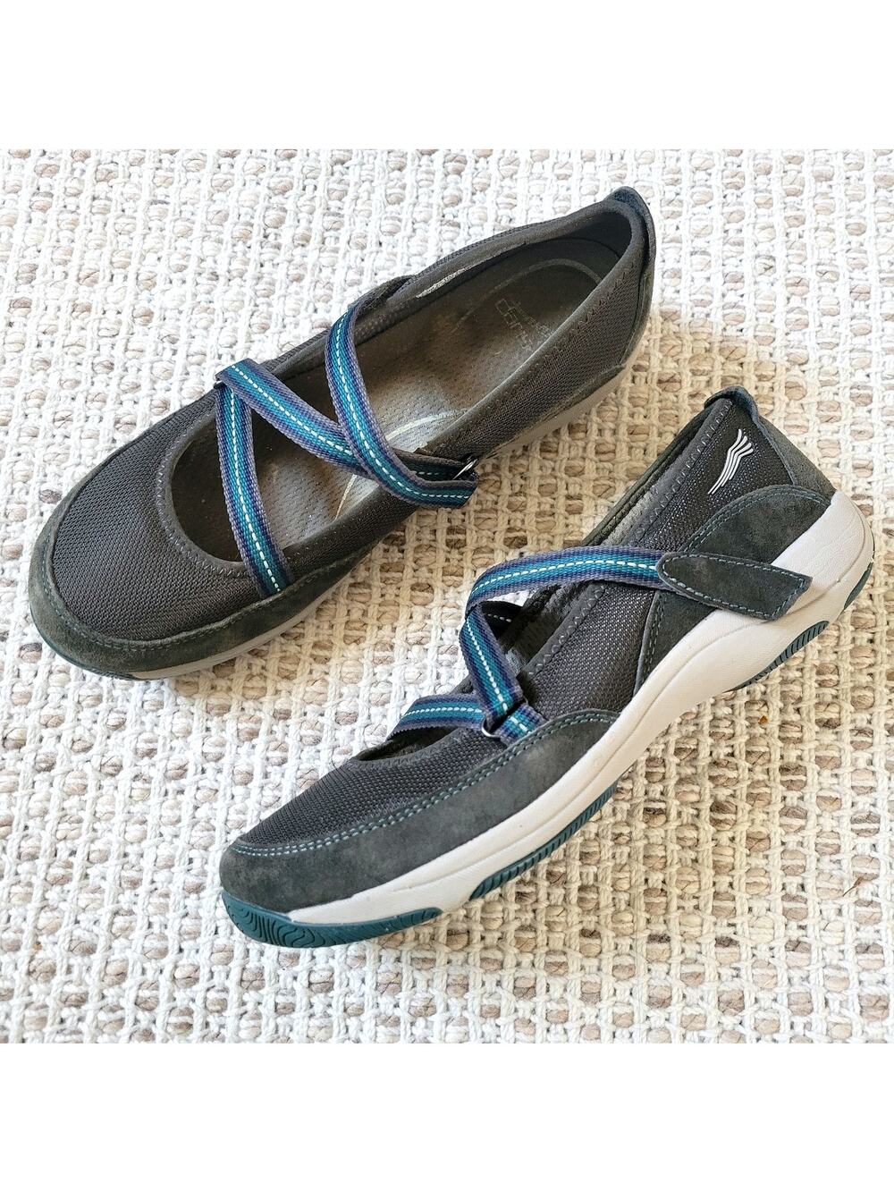Dansko Hazel Gray and Blue Mary Jane Slip On Shoes Womens Size EU 38 US 7.5/8